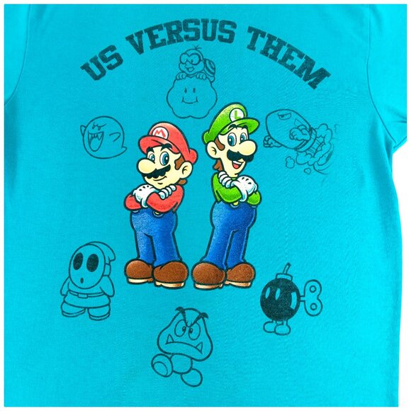 SUPER MARIO-Boy's Blue- Us vs Them- T-Shirt Top-  SIZE XL - Graphic T - Picture 2 of 8